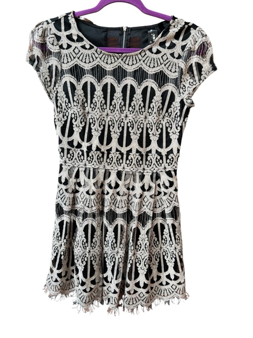 Trixxi Black and Cream Net Lace Mini Dress Size Small